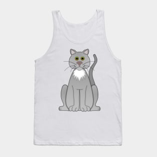 Gray Cartoon Cat with White Ruff Tank Top